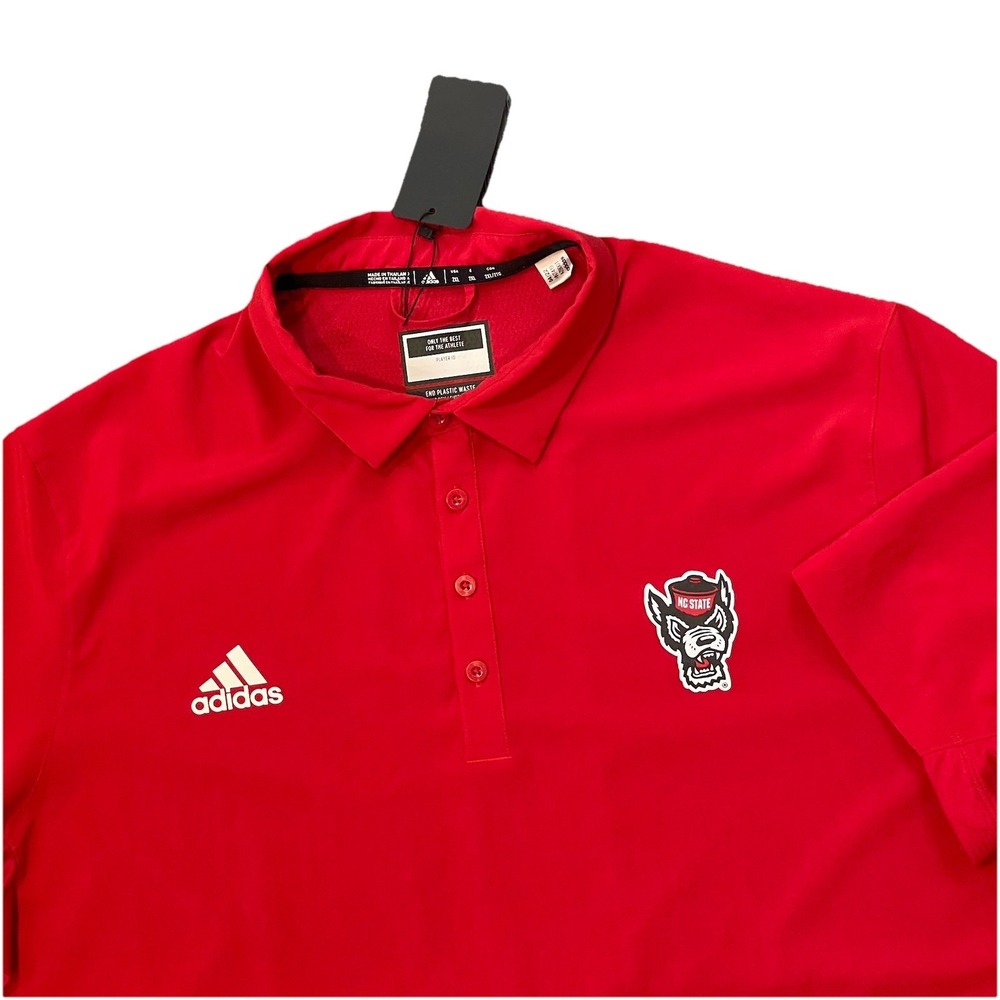 NC State Wolfpack Adidas Sideline Polo Shirt Men's 2XL Red Performance Stretch - Picture 3 of 8